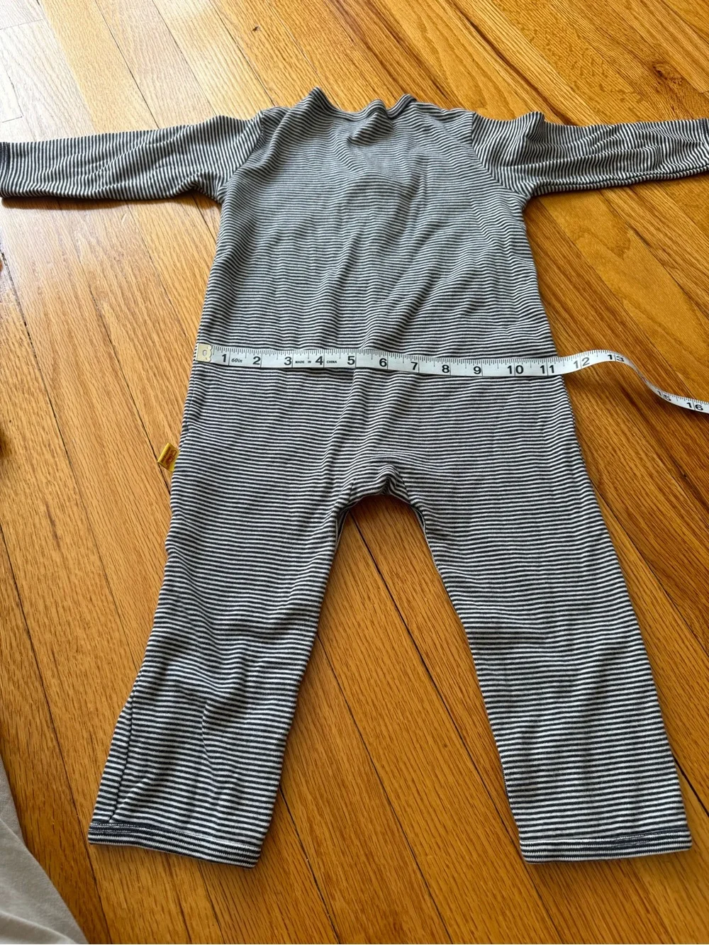 Striped Navy and White Baby One-Piece Romper with Bear Patch
